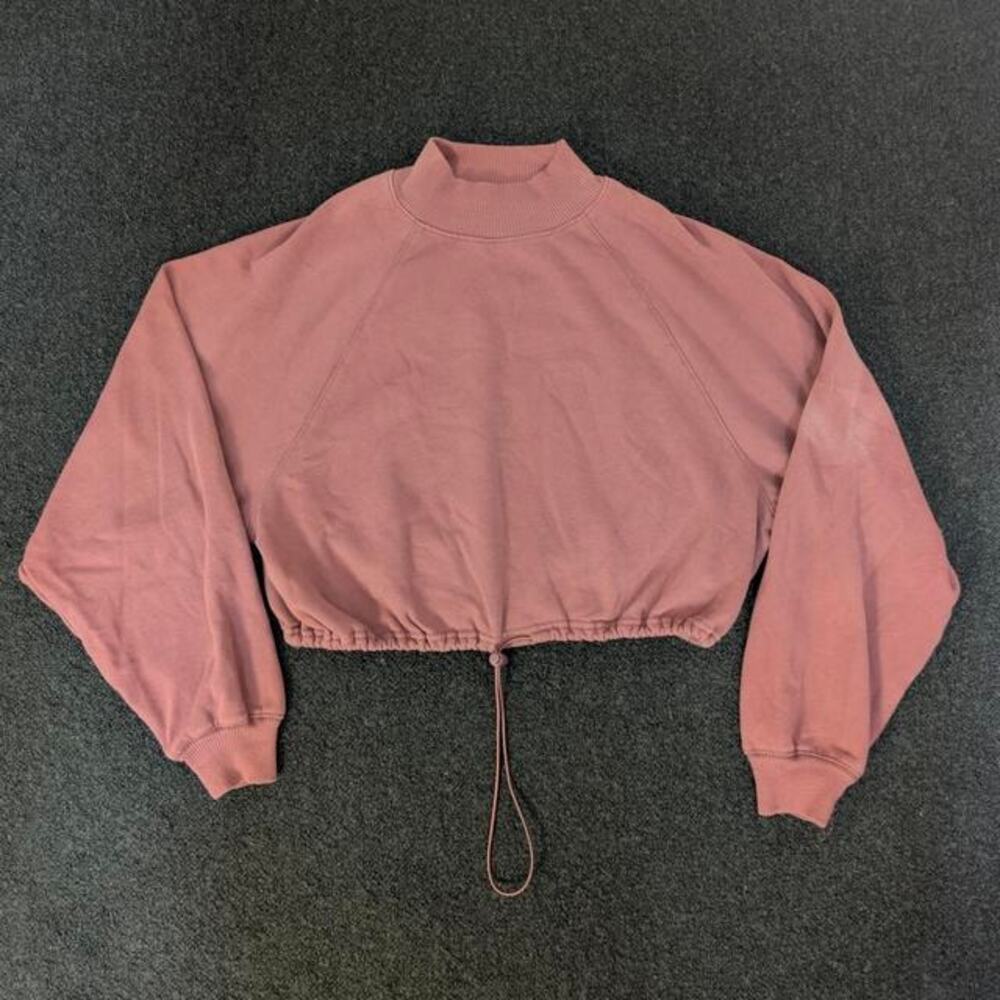 AEROPOSTALE Mock Neck Cropped Fleece Sweatshirt Cinch Hem Pink Small